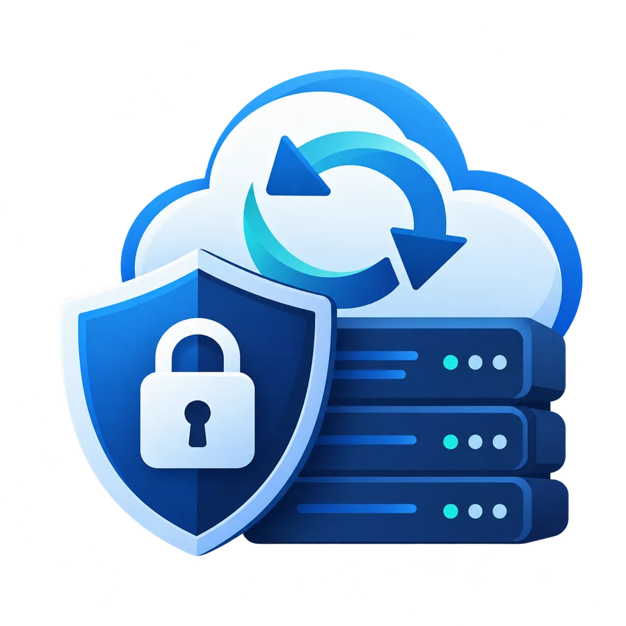 Website security and off-site cloud backups illustration