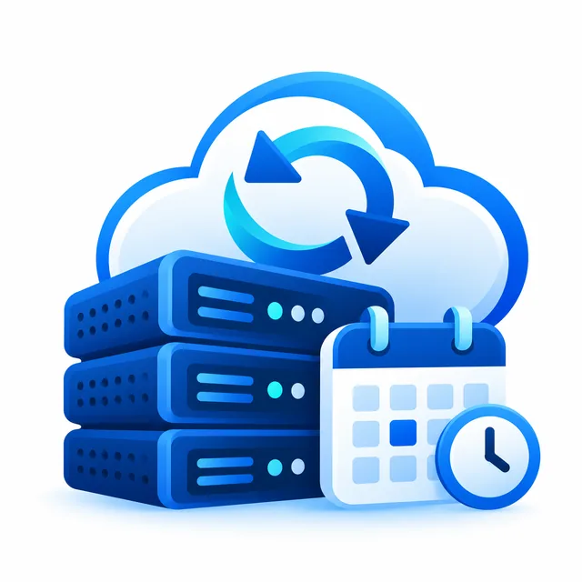 Scheduled daily cloud backups with server, calendar and clock