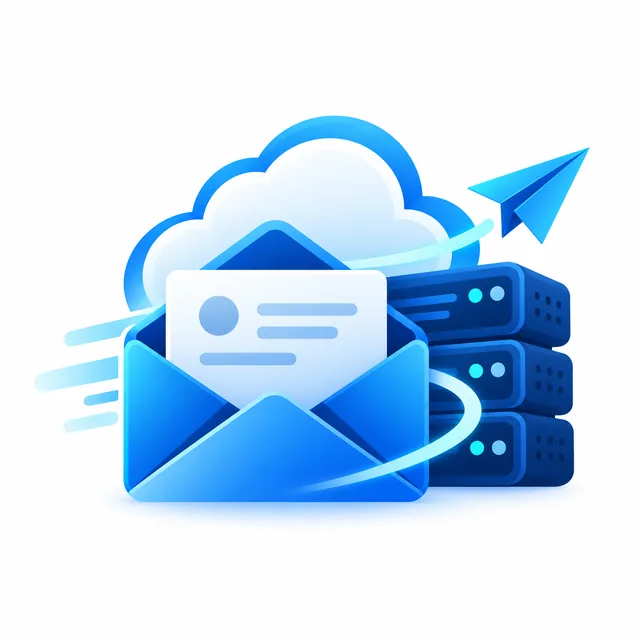 Business email delivery with cloud, envelope and hosting servers