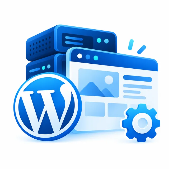 WordPress website setup with hosting servers and a settings panel